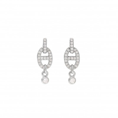 HERMÈS 18K WHITE GOLD DIAMOND PM CHAINE D'ANCRE ENCHAINEE EARRINGS 